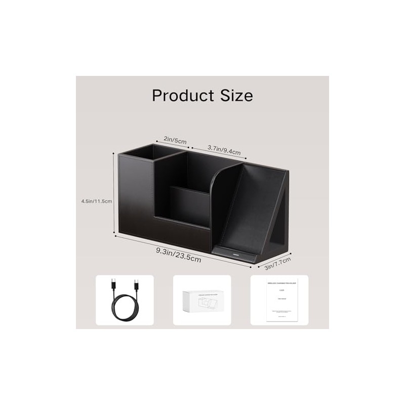 LADSTAG Vegan Leather Desk Organizer with Phone Stand