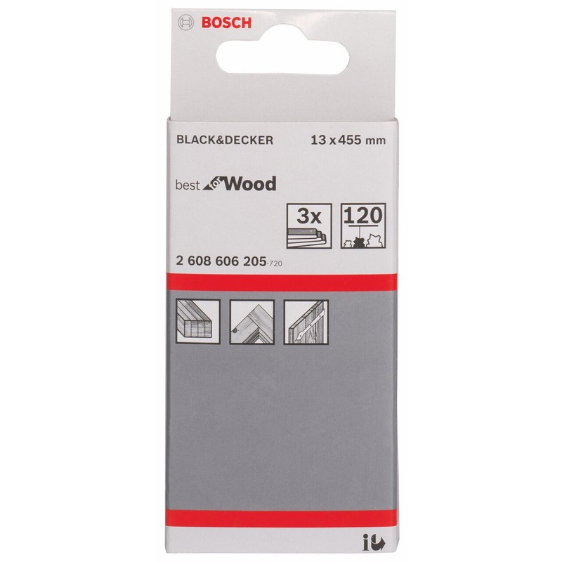 Bosch 2608606205 Sanding Belt, 13mm x 451mm, 120 Grit, Red