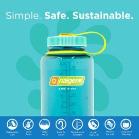 Nalgene Sustain Tritan BPA-Free Water Bottle Made with Material Derived from 50% Plastic Waste (Using ISCC Certified Mass Balance), 32 OZ, Wide Mouth, Cerulean