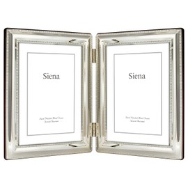 Siena Double Border Bead Silver Picture Frame, Tarnish Resistant Finish, Perfect Photo Frame for any End Table, Credenza, Shelf, or Nightstand, Silver 4x6, Double