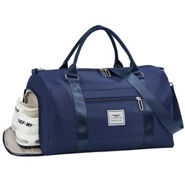 FIORETTO - Bolsa de lona para gimnasio con compartimento separado para zapatos y bolsillo húmedo, bolsa de viaje para fines de semana, bolsa de transporte resistente al agua para hospitales para mujeres, marino