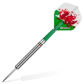 Designa D0730 Patriot | 24g Premium 90% Tungsten Straight Barrel National Flag Darts, Wales, Silver