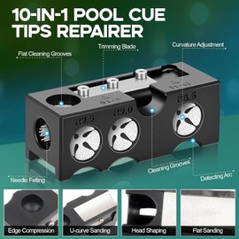 Billiard Cue Repair Kit, Set of 10, Pool Cue Tip Shaper, Billiard Accessories with Shaper for Billiard Cane Tips, Repair Tool Set for the Replacement and Shaping of Billiard Cane Tips