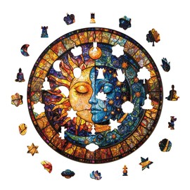 Wooden Puzzles for Adults, Yin Yang Sun & Moon Wooden Jigsaw Puzzle for Adults, 200 Piece Unique Animal Shape Wood Puzzles Adult, Birthday Party Gifts, Friends & Family Game Home Decor (M-11.4*11.4in)