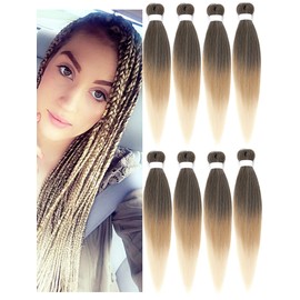 LDMY Pre-Stretched Braiding Hair Extensions, 8 Pieces, 26 Inch Braids Extensions, Ombre Brown Blonde, Synthetic Kanekalon Synthetic Hair for Braiding, 90 g/pc