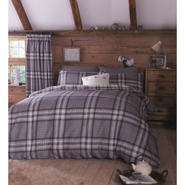 Catherine Lansfield Kelso Check Reversible Single Duvet Cover Set with Pillowcase Charcoal Grey