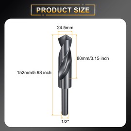 HARFINGTON 24.5mm Drill Bit 1/2" Reduced Shank Round 4341 High Speed Steel Nitriding Black 118° Standard Point for Plastic Wood Copper Aluminum Iron Medium Soft Metal
