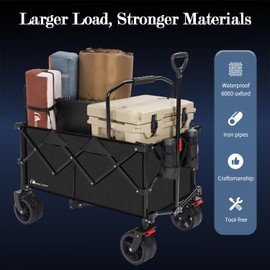 MOON LENCE Large Collapsible Foldable Wagon Cart, 220L Heavy Duty Folding Utility Wagon with All-Terrain Big Wheels, Suiitable for Garden, Grocery, Shopping, Camping, Beach, Picnics