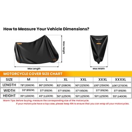 Large Motorcycle Cover with Lock Holes,420D Universal Powersports Vehicle Covers,Sun,Waterproof Outdoor Protection,with License Plate Window, 4 Reflective Strips,Storage Bag(XXXXL 106" x 37" x 55")