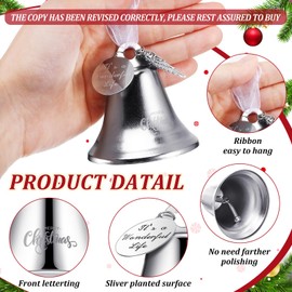 Kigeli It's a Wonderful Life Christmas Bell Ornaments 2024 Silver Christmas Angle Bells Ornament for Christmas Tree Inspired Xmas Tree Ornament Bell Vintage Decorations with Red Bags(8 Sets)