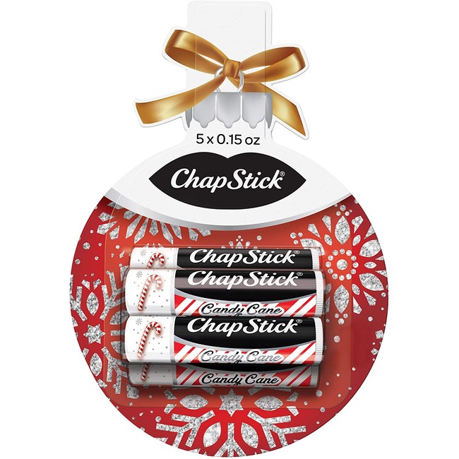 ChapStick Lip Balm Holiday Ornament Gift Pack (Candy Cane, 0.15 Ounce, 5 Sticks), Lip Care, Moisturizer and Therapy, Skin Protectant, Stocking Stuffer