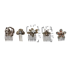 5PCS Vintage Bronze Hair Side Combs Pearl Rhinestone Metal Hair Clips With Teeth Grip Barrettes Pins for Women Hair Retro Accessories