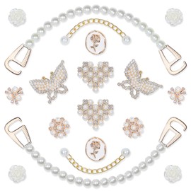 AHOKEL 18Pcs Bling Shoe Charms, Plastic Butterfly Flower Pearl Heart Shoe Charms, Pearl Shoe Chain Fashion Party Favors Luxury Jewelry Accessories for Women