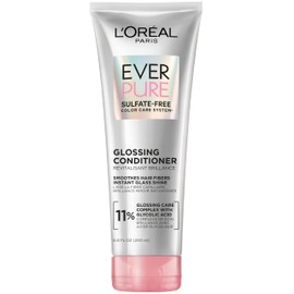 L'Oreal Paris Glossing Sulfate Free Conditioner with Glycolic Acid, Hair Care for Lasting Shine and Smoothness for Dull, Dry Hair, EverPure, 6.8 Fl Oz