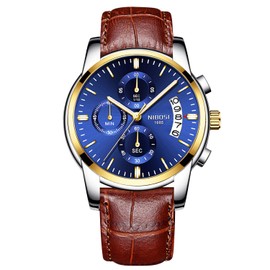 rorios Men's Analogue Quartz Wristwatches Luminous Chronograph Watch Business Watches Leather Strap with Date Calendar Fashion Wristwatch Men, Blue B, Strap.