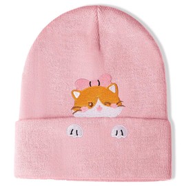 Cat Hat Beanie for Women Orange Colorful Cat Gifts for Cat Lovers Cat Mom Embroidered Beanie Daughter Best Friend Sister Funny Cute Cat Stuff Pink