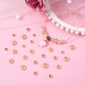 HINZIC 40pcs 5/6/7/8mm Stopper Beads, Metal Silicone Rondelle Spacer Beads with Rubber Inside, Pink-Gold Adjustable Loose Charm Wedding Accessories for DIY European Bracelet Necklace Jewelry Making