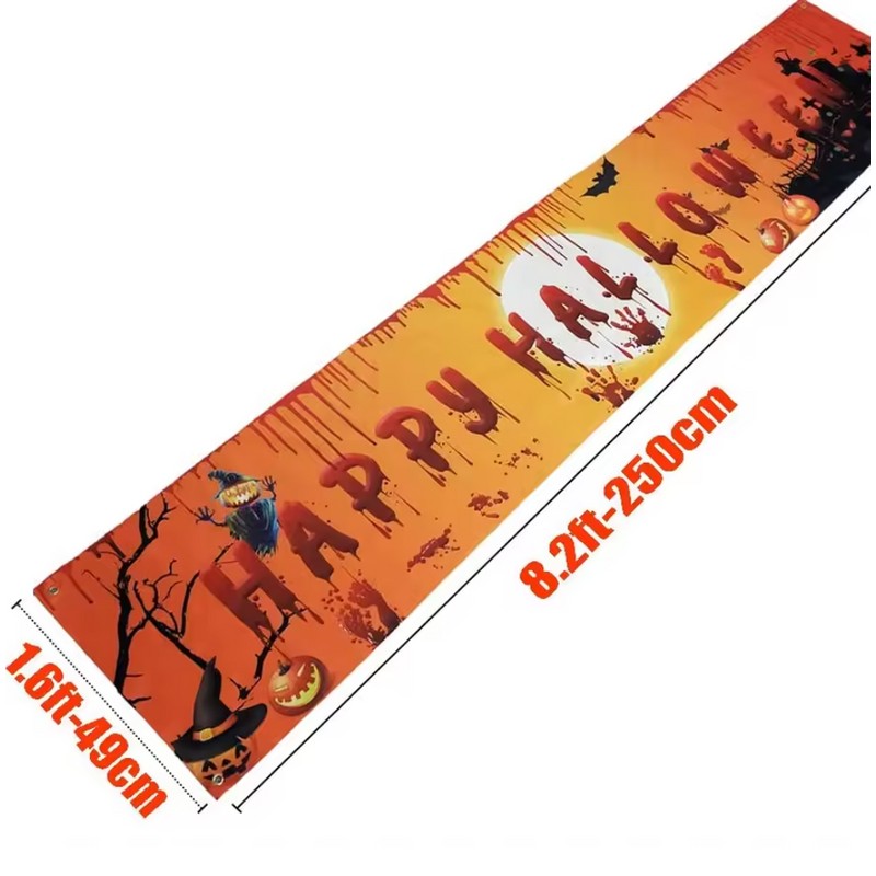 Happy Halloween Hanging Banner – 250cm Pumpkin and Bloody Handprint
