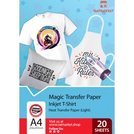 Raimarket Premium Iron on Transfer Paper t-Shirt Printing for Light Fabrics, A4 20 Sheets, Printable Vinyl Iron on Transfers for Clothes, Best Heat Transfer Paper for White T-Shirts, Easy to Use