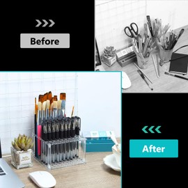 7 Layer Acrylic Paint Organizer & 96 Holes Paint Brush Holder, Paint Brush Storage Brush Holder, Snap-On Design Easy Assembly, Desktop Organizer for Miniature Model Pencils Sketch Pens Craft Hobby