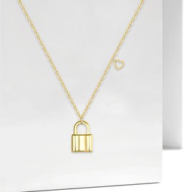 Jnrbecm Gold Lock Necklace for Women Gold Dainty Necklaces for Women 14k Gold Plated Pendant Necklace Simple Cute Necklaces for Women