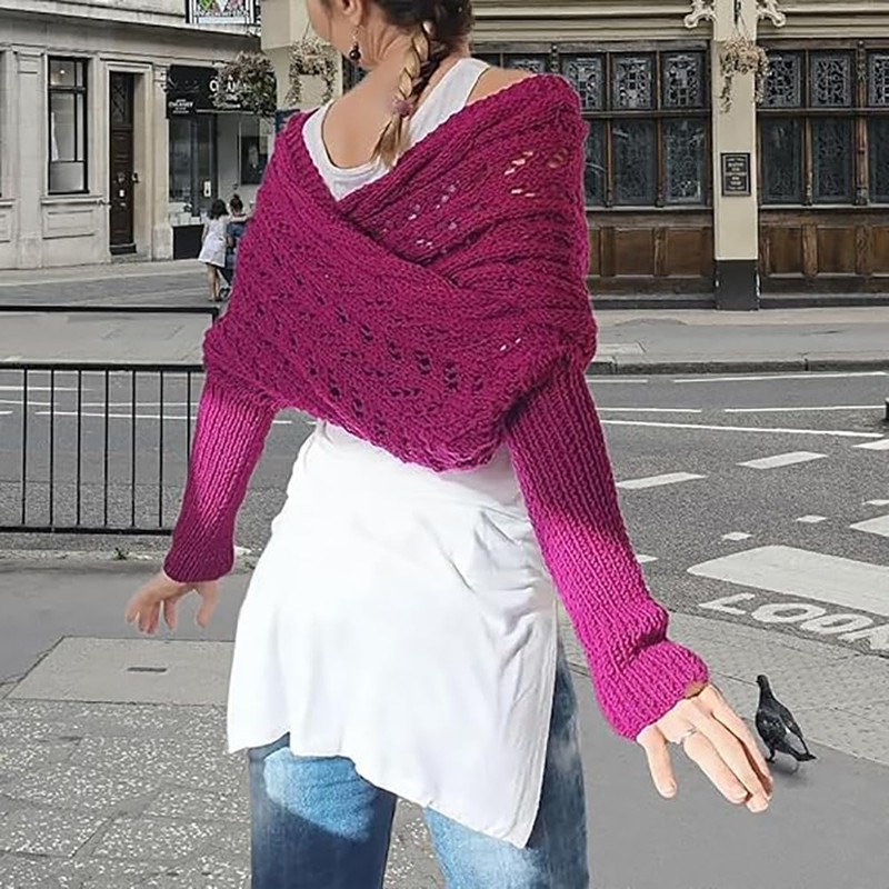 Multifunctional Scarf Sweater Wrap With Sleeves for Women (Khaki)