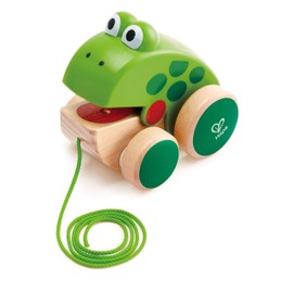 Hape Frog Pull-Along | Wooden Frog Fly Eating Pull Toddler Toy, Bright Colors