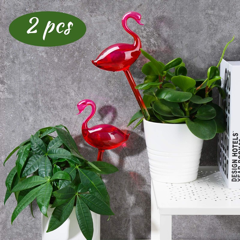 Self-Watering Glass Globes 2PCS Flamingo Gradient Hot Pink 10" Long
