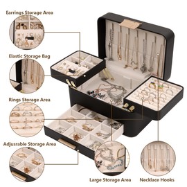 KAMIER Jewelry Box for Women, 3 Layers Jewelry Organizer with Drawers, Large Jewelry Storage Organizer for Earring, Ring, Necklace, Bracelets, Green