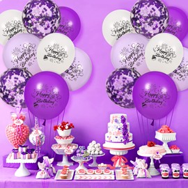 16 Pcs White Purple Confetti Latex Decoration Balloons, 12 Inch Purple White Confetti Party Balloons for Purple Themed Birthday Wedding Baby Shower Engagement Anniversary Graduation Party Supplies
