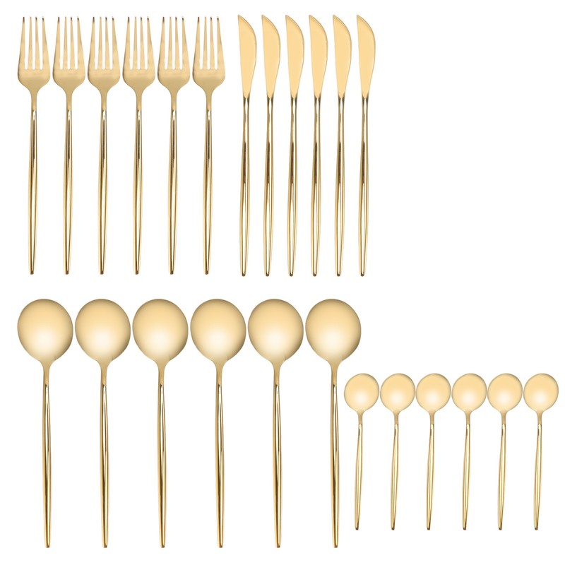24Pcs Gold Silverware Set Knife Fork Spoon Rustproof Stainless Steel