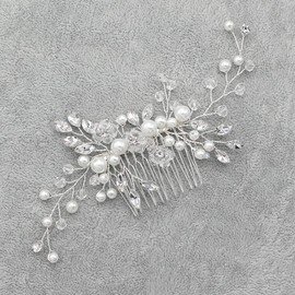 Bridal Hair Comb LAYAHAGO White Crystal Headdress Pearl Wedding Hair Accessories for Bride Bridesmaid-1PCS
