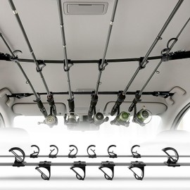 Rod Holder for Cars, Holds 6 Pieces, Ceiling Mount Type, Fishing Rod Storage Belt, Rod Carrier, Fishing Tools, Fastening Belt, Telescopic Belt, Easy Installation, ABS Material, Space Saving