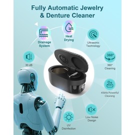 Upgraded [Draining & Drying] Ultrasonic Jewelry Cleaner - 45kHz Ultrasonic Retainer Cleaner Machine for Denture, Rings, Jewelry, Braces - 200ml Capacity - 304 Stainless Steel Tank(Black)
