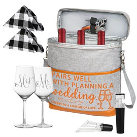 Engagement Gifts for Couples Newly Engaged, Valentines Day Wedding Gifts Mr. and Mrs. Gifts Bridal Shower Gifts Engaged Gifts for Her Friend, Insulated Wine Cooler Tote with Glasses&Wine Accessories