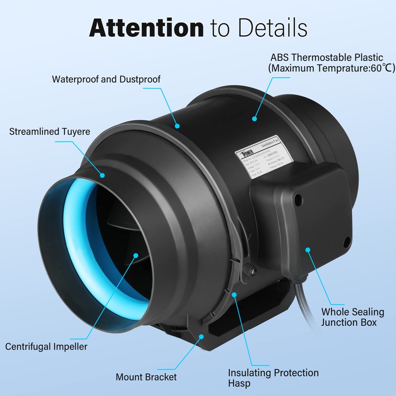 iPower 6 Inch 318 CFM Inline Duct Ventilation Fan Combo,