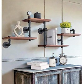 BIXIRAO Industrial Rustic Modern Solid Wood Ladder Pipe Wall Mounted Floating Shelves – 4 Tiers Bookshelf,DIY Storage Shelving,Hung Bracket,Bookcases