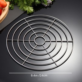 Turbokey Bacon Cooking Rack for Oven Use Dia 9.4" Wire Cooling Racks for Baking Round 304 Stainless Steel Wire Cooking Racks/Carbon Baking Net/Grill/Pan Grate Set of 2 (2 PCS,9.4"/24cm)