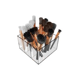 Artea 19 Organizador de Brochas de Maquillaje, Organizador de Cosméticos de Acrílico Transparente con 3 Compartimientos de Almacenamiento Versátil, Estuche para tocador de Acrílico