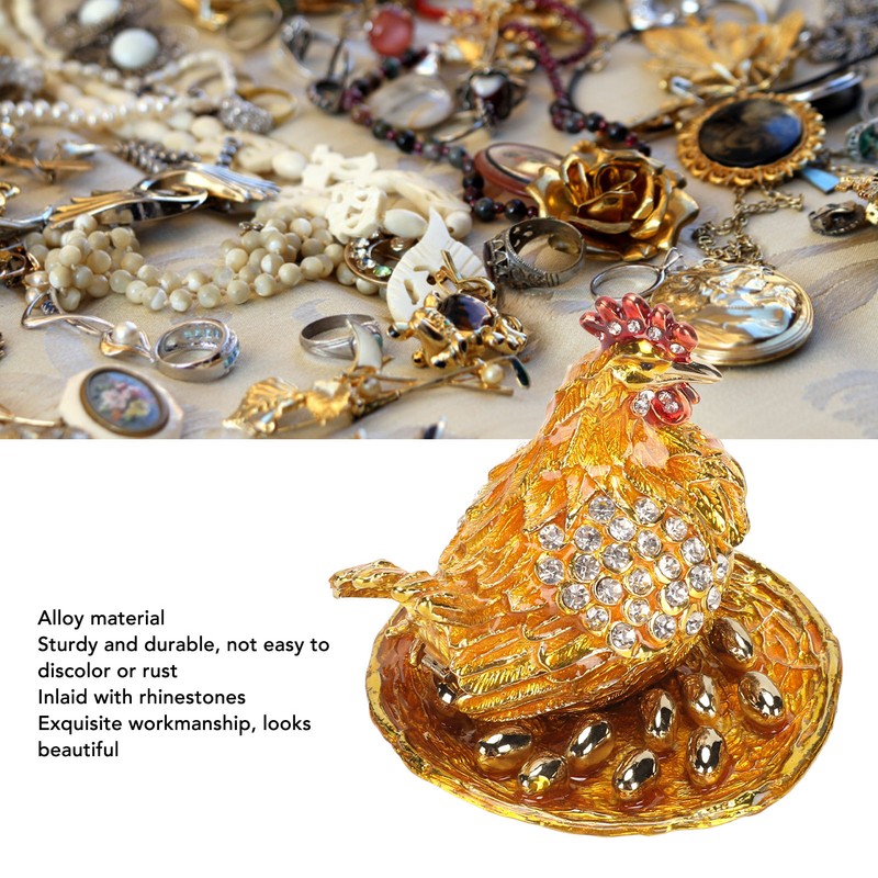 Golden Hen Figurine Trinket Boxes Handcraft Exquisite Small Jewelry Box