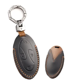 ontto Key Fob Cover Case Keyring Fit for Hyundai Grandeur GN7 Ioniq 6 Kona 2023 2024 Leather Key Holder Shell Bag Keychain Protector Accessories 5 Buttons Black