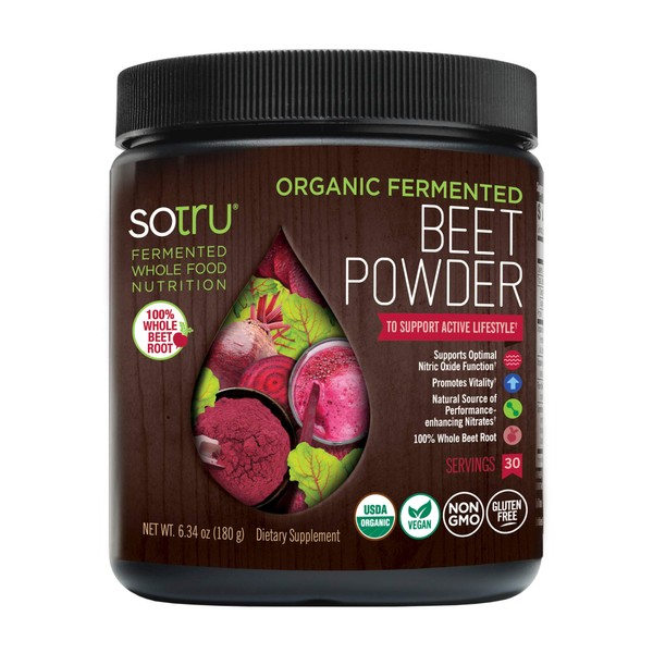 SoTru Beet Root Powder - 6.34 oz. - Supports Active Lifestyle & Optimal Nitric Oxide Function - 100% Whole, Organic Fermented Beet Root - Non-GMO, Vegan, Gluten-Free - 30 Servings