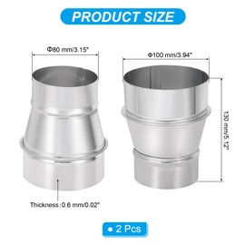 PATIKIL 4 Inch to 3 Inch Round Duct Reducer Increaser Connector, 2 Pcs Galvanized Steel Air Duct Adapter Pipe Fitting for Bathroom Kitchen Inline Ventilation Systems, Silver Tone
