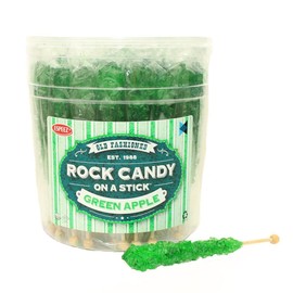 Extra Large Rock Candy Sticks: 36 Green Crystal Rock Candy Sticks - Green Apple - Individually Wrapped for Party Favors, Candy Buffet, Birthdays, Baby and Bridal Showers, Old Fashioned Espeez Candy