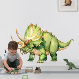 Supzone Large Dinosuar Wall Decals for Boys Releastic Triceratops Wall Sticker Peel and Stick Dino Wall Art Decor for Kids Room Nursery Playroom Classroom