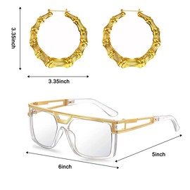 Osznmmg 80s 90s Hip Hop Costume Accessories 90s Accessories Outfit Women Rapper 80s Accessories with Bamboo Hoop Earring Gold Rope Chain Necklace Bracelet Old School Rapper Sunglasses Dollar Ring