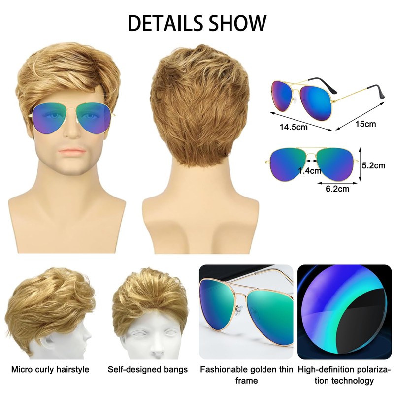 DAVBNM Men's Short Blonde Wavy Hair Wig, Daily Use Costume