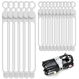 Organizador de cables de silicona para gestión de cables, 16 unidades de 4.5 y 7.1 pulgadas, organizador de cables reutilizables, accesorios electrónicos para el hogar, oficina, cocina, escuela, viajes (blanco)