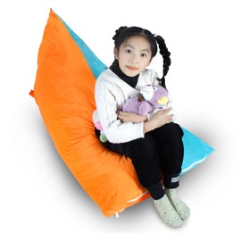 Stoinsto Stuffed Animal Storage Bean Bag Chair Cover Only (No Filler) Triangle Beanbag for Kids Adults, Extra Large YKK Zipper Beanbag Cover, 52" x 31" Soft Sit Seat Sofa, Velvet Orange Turquoise