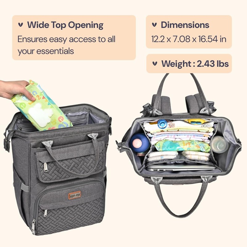 BabbleRoo Diaper Bag Backpack, Multifunction Large Bags with Changing Pad